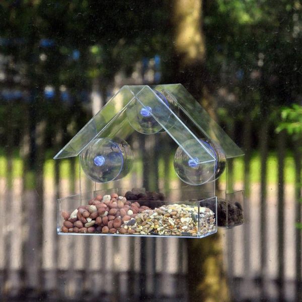 Nids créatifs mangeoires pour oiseaux de fenêtre en verre transparent visualisation alimentation pour oiseaux Table d'hôtel aspiration suspendue d'arachide pour oiseaux de compagnie en plein air maison