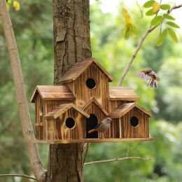 Nidos Casa para pájaros de jardín Casas para pájaros de madera para colgar en el exterior,Casas para pájaros para espacio libre exterior,Casa para pájaros hecha a mano de 6 agujeros