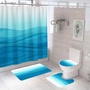 Nids – rideau de douche moderne à rayures dégradées bleues, rideau de bain en Polyester imperméable pour tapis de salle de bain, tapis de baignoire, décoration de maison
