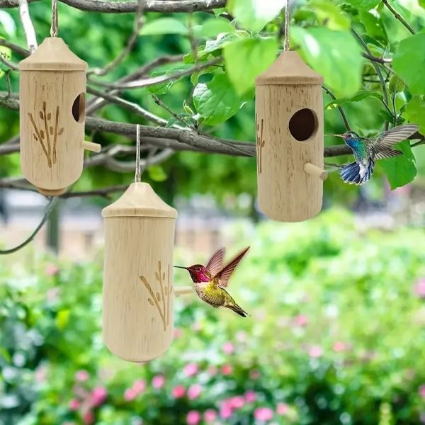 Nids Nouveau nid de colibri en bois suspendu respectueux de l'environnement artisanat en bois maison d'oiseau décoration de cour mangeoire à oiseaux en plein air