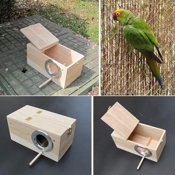 Nidos Caja de reproducción de la casa de la jaula de la jaula de madera para loros Budgies Cócteles Finch Accesorios para pájaros