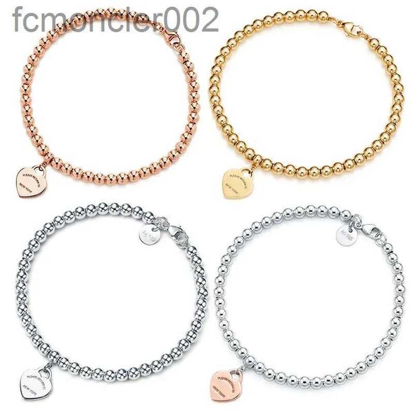 Neto 100% 925 Plata 4 mm Cuentas redondas Amor Pulsera en forma de corazón Revestimiento inferior engrosado para novia Regalo de recuerdo Joyería de moda E877