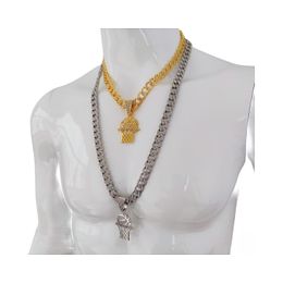 Collier pendentif à breloque en filet, breloque de basket-ball plaquée avec diamants simulés, finition coupée, chaîne lourde cubaine Hip Hop