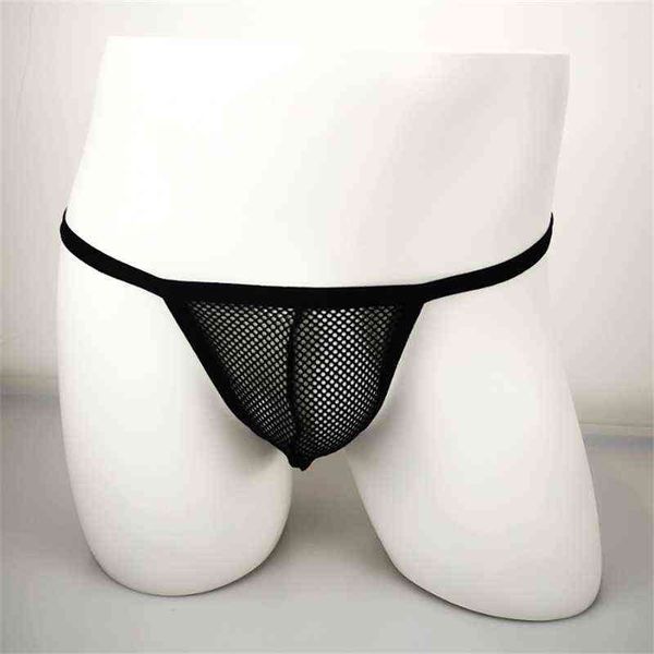 Net Design Cloth Men T-pants Sexy G-String Nylon Secado rápido Tanga erótica de talle bajo para hombre Ver a través de ropa interior W220324