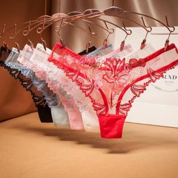 Netgaren Volledige transparante borduurwerk Sexy Dames Ondergoed Temptation T-broek Dames Katoen Crotch Thong G-String