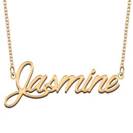 Jasmijn naam ketting aangepaste naamplaatje hanger voor vrouwen meisjes verjaardagscadeau kinderen beste vrienden sieraden 18k verguld roestvrij staal