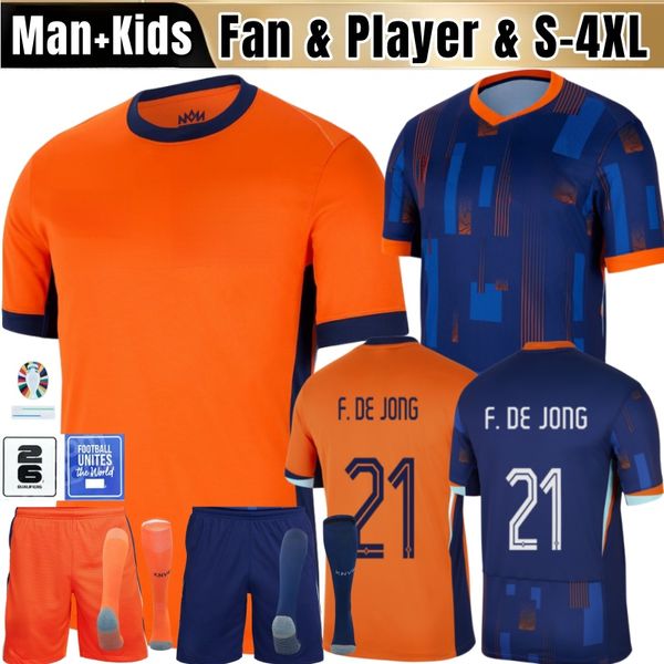 Pays-Bas 2024 Euro Cup Soccer Jerseys Memphis de Jong Virgil de Ligt Gakpo Dumfries Bergvijn Klaassen Fans Joueur de football Men Kits Kits à la maison