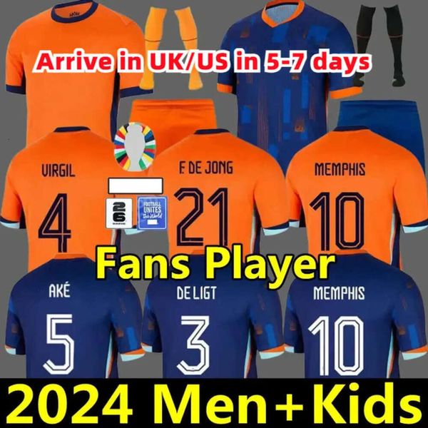 Pays-Bas Memphis Cup 25 Euro Europe 23 24 Holland Club Jersey Jong Virgil Dumfries Bergvijn 2024 Klaassen aveugle de Ligt Men Kid Kit Football Shirt Pean 20