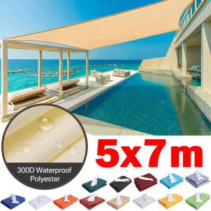 Filets 5x7m Rectangle 300D Polyester Voile D'ombrage Étanche Jardin Gazebo Voile Solaire Patio Piscine Auvent Pare-Soleil Pare-Soleil Camping Auvent