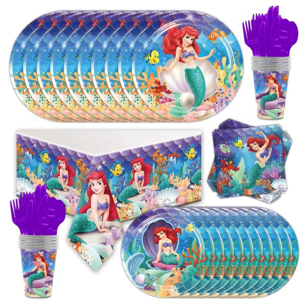 Netting Nouveau style petite sirène ariel thème fille d'anniversaire de fête d'anniversaire plaque de papier navire napine de table jetable pour enfants