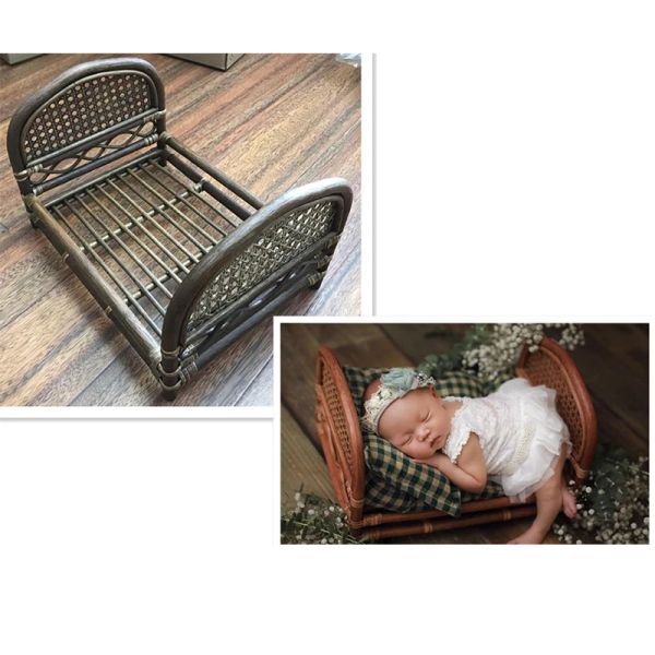 Netting Newborn Photography accessoires pour bébé lit photo lit vintage Woven Rattan panier de lit de lit de lit de lit de séance photo