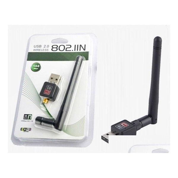 Adaptadores de red Adaptador Lan de tarjeta de red inalámbrica Wifi USB de 150Mbps con antena 5Dbi Ieee 802.11N/G/B para accesorios de computadora Dro Ot2Ig