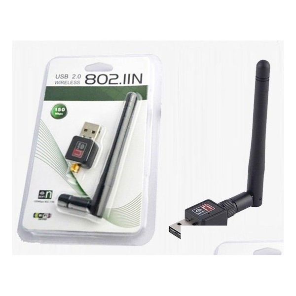 Adaptateurs réseau 150Mbps USB Wifi carte réseau sans fil adaptateur Lan avec antenne 5Dbi Ieee 802.11N/G/B pour accessoires informatiques Dro Otsph