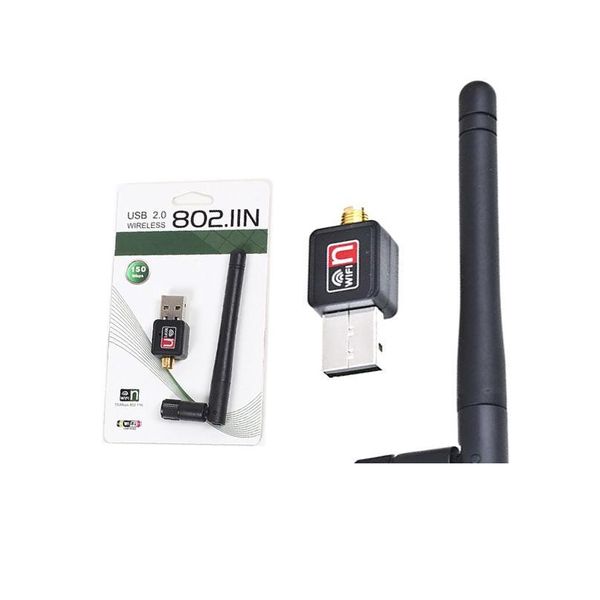 Adaptadores de red 150Mbps USB WiFi Adaptador inalámbrico Tarjeta LAN con antena 2DBI IEEE 802.11N / G / B 150M Mini para computadora Drop Entrega DHQCJ