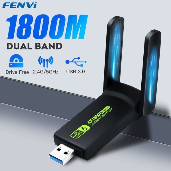 Adaptateurs réseau 1800Mbps WiFi 6 Adaptateur USB 3.0 802.11AX Dual Band 2.4G5GHz Wireless Wi-Fi Dongle Network Card RTL8832AU Support Win 1011 PC 230713