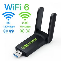 Netwerkadapters 1800Mbps WiFi 6 USB Adapter 5G 2 4GHz USB3 0 Wifi Dongle Wireless 802 11ax Card High Gain Antenne Windows 10 11 230712