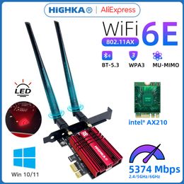 Adaptateurs réseau 5374Mbps Wi Fi 6E Carte sans fil PCIe 5G 6Ghz Adaptateur WiFi Bluetooth 5 3 PCI Express 802 11AX Intel AX210 PC 230712