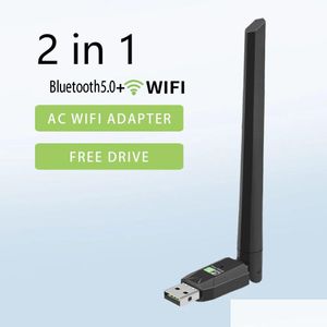 Adaptateurs réseau 600Mbps USB Bluetooth 5.0 Ac Adaptateur Wifi 2 en 1 Wi-Fi 2.4G 5Ghz Antenne double bande 802.11Ac Mini ordinateur sans fil CA Otzd0