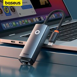 Adaptadores de red Baseus USB C a adaptador Ethernet Gigabit de aluminio para Laptop Pro 1000 100Mbps Lan RJ45 Card 230712