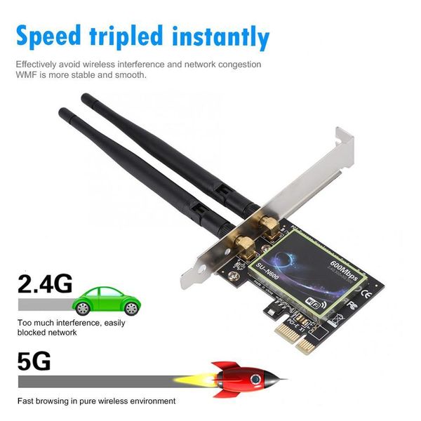 Adaptateurs réseau Carte réseau sans fil PCI-E double bande 600 Mbps 2,4 G/5 GHz PCI Express 802.11 b/g/n Gigabit Ethernet WiFi Adaptateur pour ordinateur de bureau 230701