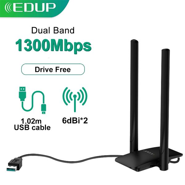 Adaptadores de red EDUP 5ghz Wifi Wi fi Usb 3 0 1300 Mbps Wi fi Antena Lan Ethernet WiFi Dongel para PC Tarjeta de computadora portátil 230206