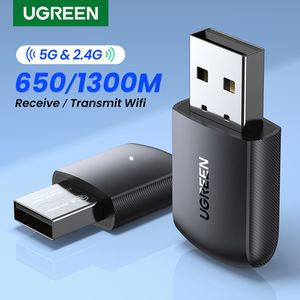 Network Adapters UGREEN Wifi Adapter AC650AC1300 5G 2.4G WiFi USB Ethernet for PC Laptop Desktop Windows Linux WiFi Antenna Dongle Network Card 230713