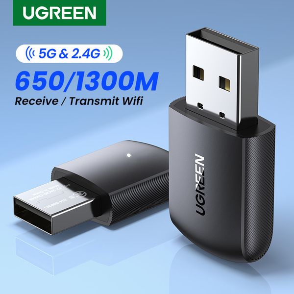 Adaptateurs réseau UGREEN Adaptateur Wifi AC650AC1300 5G 2.4G WiFi USB Ethernet pour PC Portable Bureau Windows Linux Antenne WiFi Dongle Carte réseau 230713