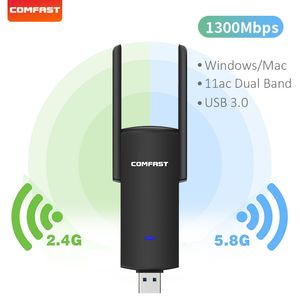 Network Adapters USB Wifi Adapter 1300Mbps RTL8812BU Dual Band for PC Black Ethernet Wi-Fi Dongle External Antenna Wi Fi Receiver Network Card 230713