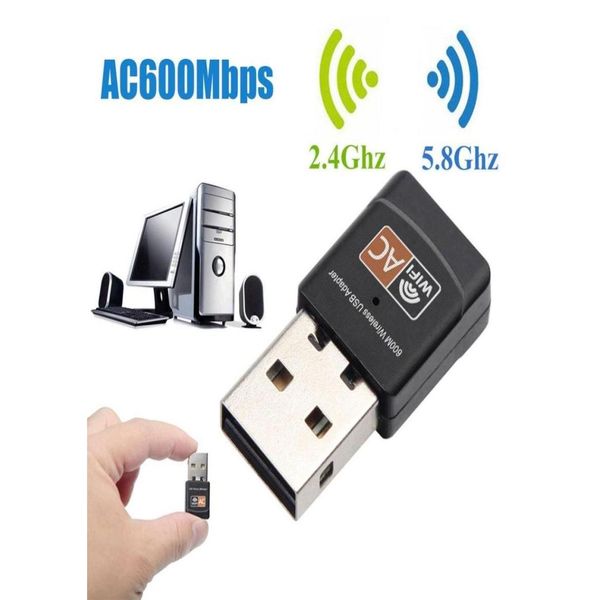 Adaptateurs de réseau Adaptateur WiFi USB20 600 Mbps Double bande 58 GHz Antenne USB Ethernet PC Dongle Wireless AC récepteur8163548 Drop Deved Otoqt