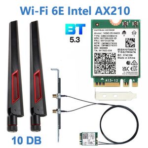 Adaptateurs réseau Wi-Fi 6E Intel AX210 Card Bluetooth 5.3 WiFi 6 Adapter 5374Mbps 2 In 1 Desktop Kit 10DBi Antenna 802.11ax 2.4G/5Ghz/6Ghz For PC 230701