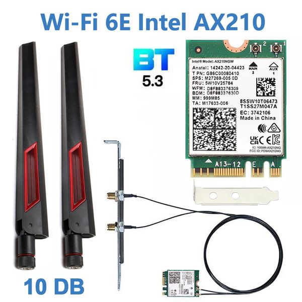 Adaptadores de red Wi Fi 6E Tarjeta Intel AX210 Bluetooth 5 3 Adaptador WiFi 6 5374Mbps 2 en 1 Kit de escritorio 10DBi Antena 802 11ax 2 4G 5Ghz 6Ghz Para PC 230712