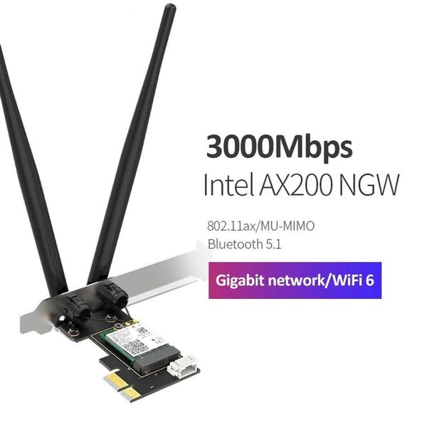 Adaptadores de red Wifi 6E 3000Mbps Pci-E Bluetooth 5.3 Adaptador inalámbrico Intel Ax200 Chip Tarjeta Pci Express CF-AX210 Antena para Win 10 1 Otbjm