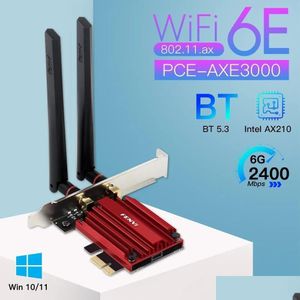Adaptateurs réseau Wifi 6E Ax210 5374Mbps Tri bande 2.4G/5G/6Ghz adaptateur Pcie sans fil Compatible Bluetooth 5.3 carte livraison directe Comput Otxl4