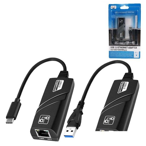 Conectores de cable de red USB 3.0 USB-C Tipo-C a Rj45 100/1000 Gigabit Lan Adaptador Ethernet 100/1000Mbps para /Win Pc 243S con caja Dro Otoz8