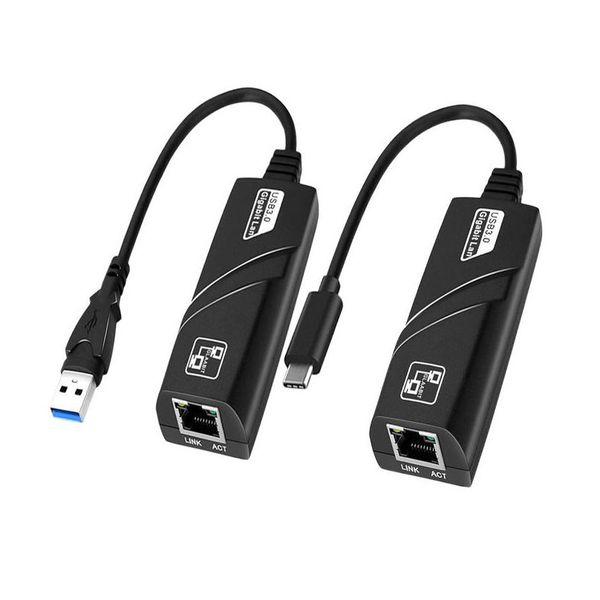 Connecteurs de câbles réseau USB 3.0 USB-C Type-C vers RJ45 100/1000 Gigabit Lan Ethernet Adaptateur 100/1000Mbps pour / Win PC 243S Drop Deliver Ottzv
