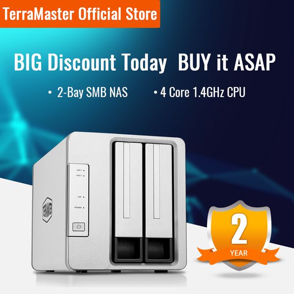 Conmutadores de red TerraMaster F2-210 NAS de 2 bahías Quad Core Servidor multimedia de almacenamiento conectado a la red Nube privada personal Sin disco 230725