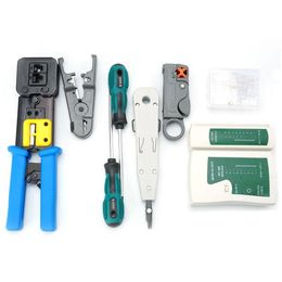 Freeshipping Netwerk Tool Kit Set Krimptang Rj45 Cat5 Cat6 Kabel Tester Reparatie Draad Strippen Cutter Rj45 Coax Plug Krimpen Rj11 Draad FPQV