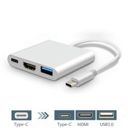 Concentrador de red 3 EN 1 USB-C 3.1 Tipo C a 4K Compatible con HDMI Cable adaptador de carga USB 3.0 OTG HUB Convertidor para computadora portátil Huawei P50 P40 P30 Mate40 Samsung S20 S11 S10 S9 S8 plus