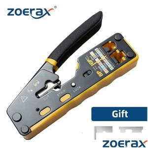 Outils de réseau Zoerax RJ45 Outil de sertissage Pass Through Cutter pour Cat6 Cat5 Cat5E 8P8C Modar Connecteur Ethernet All In Drop Deli Otkeb