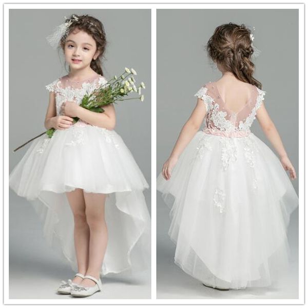 neu White Flower Girls Niños Vestidos del desfile Ocasiones formales Niveles Cupcake con cuentas Fiesta de graduación Bebé Niño pequeño Primera comunión Vestidos de tul