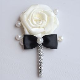 neuropean bruiloft bloemen bruidegomsmen boutonniere bruiloft prom mannen passen revers pin zijden lint ceremonie bloemenbroche