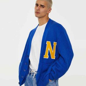 Neutres Bleu Tricoté Cardigan Pull Hommes À Manches Longues Lâche Jumper Jadedman Londres Vneck Oversize Cardigans Veste Hommes Pulls 211109