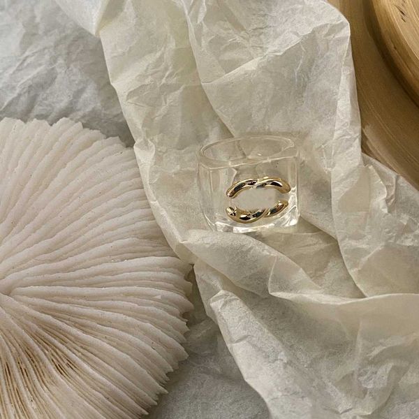 Anillo de doble letra de marca nunca Fade anillo de latón de cobre abierta anillos de banda abiertos diseñador de moda acrílico anillo transparente de acrílico para mujeres regalos de joyería de boda 20 estilo