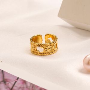 Nooit vervagen merkbrief Ring Gold vergulde koperen legering Open band ringen modeontwerper luxe kristal parelring voor dames bruiloft sieraden geschenken