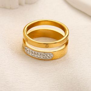 Vervaag nooit Merk Brief Ring Vergulde Roestvrij Stalen Band Ringen Mode Designer Luxe Kristal Steentjes Ring voor Vrouwen Bruiloft Sieraden Geschenken