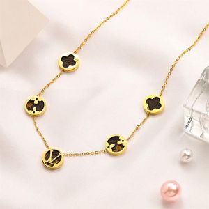 Nooit vervagen 14K GOUD GOLD PLATED LUXury Brand Designer Letter Hangers kettingen Roestvrij staal Ronde Choker Hangkettingketting M219D