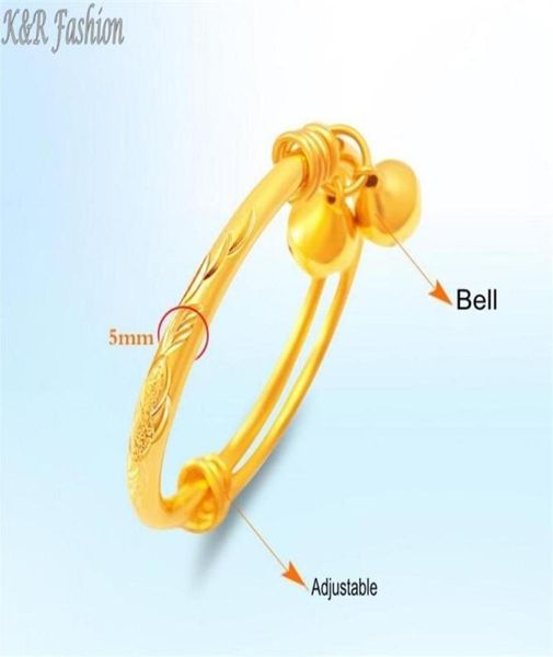 Never Bell Bell Baby Bangle Bracelet Bijoux 24k Gold rempli Brangle extensible Fabriqué par Environmental Copper286L2571168