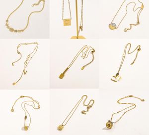 Nooit vervagen luxe merk kettingen ontwerper roestvrij stalen hangers schakel ketting dubbele letter choker ketting 18K vergulde sieraden accessoires geschenken