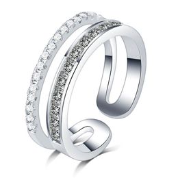 Anello da dito arcobaleno color argento che non sbiadisce mai, micro pavé quadrato rotondo Un anello a doppia fila con zirconi di qualità, regalo per l'anniversario delle donne220R