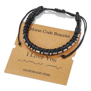 Geef nooit morse code bedelarmbanden gevlochten paar armband op voor cadeau